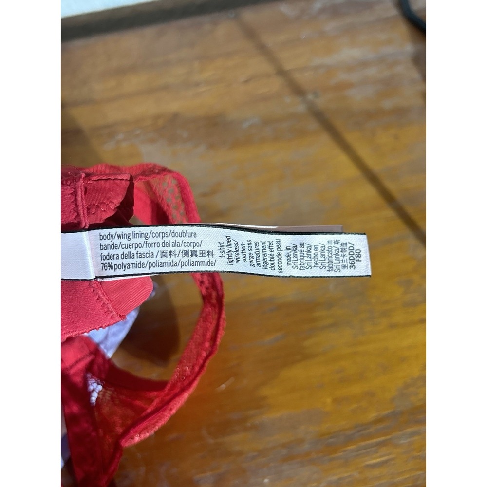 Victorias Secret Red Lace T-shirt Wireless 36DDD Lightly Lined Bra - Picture 8 of 9